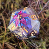 'Let ME-OWt’ Handmade Resin 30mm Toxic Spring Cat Castle Holographic D20 TTRPG Gaming Dice