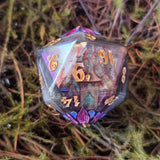 'Let ME-OWt’ Handmade Resin 30mm Toxic Spring Cat Castle Holographic D20 TTRPG Gaming Dice