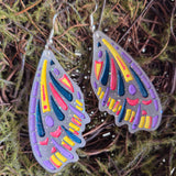 'Bejeweled Wings' Glow in the Dark Sterling Silver Handmade Resin Handpainted Butterfly Dangle Earrings