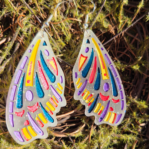 'Bejeweled Wings' Glow in the Dark Sterling Silver Handmade Resin Handpainted Butterfly Dangle Earrings