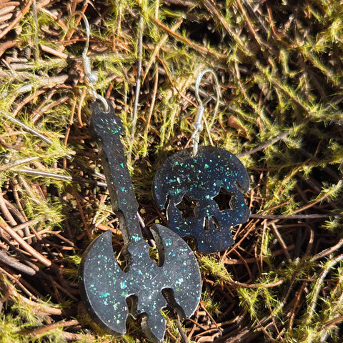 'Barbarian' Sterling Silver Handmade Resin Handpainted Mismatched Dangle Earrings