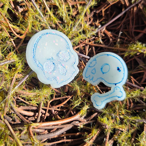 'All that Remains' Sterling Silver Handmade Glow in the Dark Resin Handpainted Mismatched Post Earrings