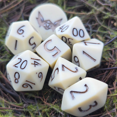 'Momento Mori' Faux Bone Tone Textured Handmade Resin Dice Set