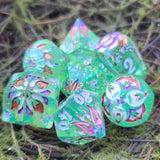 'Green with Envy' Toxic Spring Handmade Resin Alternative Dice Shapes Polyhedral Gaming Dice Set