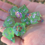 'Green with Envy' Toxic Spring Handmade Resin Alternative Dice Shapes Polyhedral Gaming Dice Set