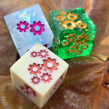 'Grinding Gears' Individual Oversized Handmade Resin Steampunk Gears TTRPG Polyhedral 20mm Gaming Dice