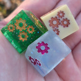 'Grinding Gears' Individual Oversized Handmade Resin Steampunk Gears TTRPG Polyhedral 20mm Gaming Dice