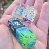 'Beyond the Grave' Handmade Resin OOAK Individual Alternative Grave Floral Skull Shaped Style D4 TTRPG Gaming Dice