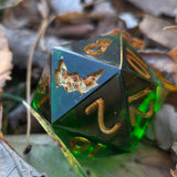 'Obscurus' Handmade Resin Green Inky Black Colorshifting 30mm Chonky Boi D20 TTRPG Gaming Dice