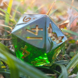 'Obscurus' Handmade Resin Green Inky Black Colorshifting 30mm Chonky Boi D20 TTRPG Gaming Dice