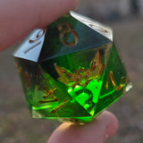 'Obscurus' Handmade Resin Green Inky Black Colorshifting 30mm Chonky Boi D20 TTRPG Gaming Dice