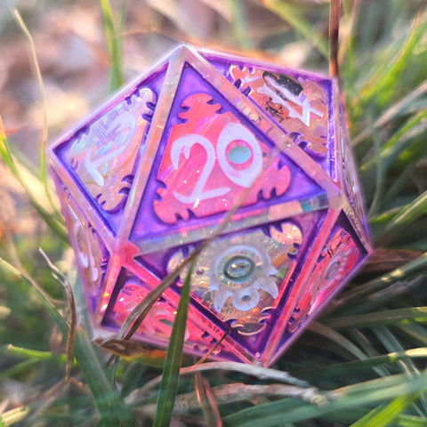 'Pink Witch' Glow in the Dark Mimic Themed Handmade Resin 30mm Polyhedral Gaming Dice Chonk
