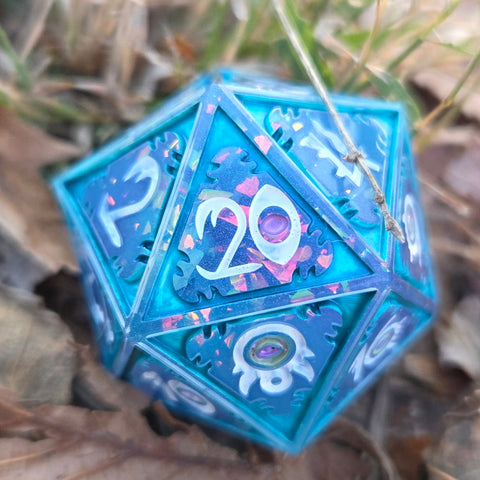 'Insomniac' Glow in the Dark Mimic Themed Handmade Resin 30mm Polyhedral Gaming Dice Chonk
