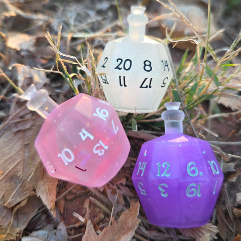 Individual Potion Bottle Alternative Shaped Functional TTRPG Handmade Resin D20 Gaming Dice