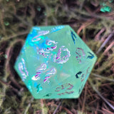 'Spring Fling' OOAK Handmade Resin Rainbow Mylar 30mm D20 Chonky Boi Polyhedral Gaming Dice TTRPG