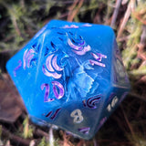 'Petals in the Water' Handpainted Blue White Handmade Resin TTRPG 30mm Polyhedral Gaming Dice D20 Chonk OOAK
