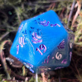 'Petals in the Water' Handpainted Blue White Handmade Resin TTRPG 30mm Polyhedral Gaming Dice D20 Chonk OOAK