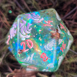 'Seasonal Shift' Handpainted Rainbow Mylar Handmade Resin TTRPG 30mm Polyhedral Gaming Dice D20 Chonk OOAK