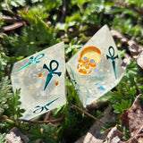 'Soul Glow' Handmade Resin Colorshifting Flakes Glow in the Dark Shimmer Vampyr TTRPG D10 Pair Gaming Dice