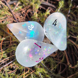'Wibble Wobble Oloid' Glow in the Dark Shimmery Rainbow Handmade Resin Alternative Shape D4 TTRPG Gaming Dice