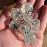 'Violet Nights' Toxic Spring Handmade Resin Rainbow Shimmer Glow in the Dark Alternative Dice Shapes Polyhedral Gaming Dice Set