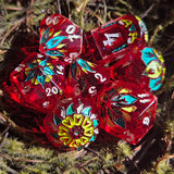'Strawberry Patch' Toxic Spring Handmade Resin Shimmery Translucent Red Alternative Dice Shapes Polyhedral Gaming Dice Set