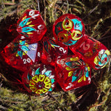 'Strawberry Patch' Toxic Spring Handmade Resin Shimmery Translucent Red Alternative Dice Shapes Polyhedral Gaming Dice Set
