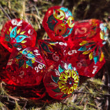 'Strawberry Patch' Toxic Spring Handmade Resin Shimmery Translucent Red Alternative Dice Shapes Polyhedral Gaming Dice Set