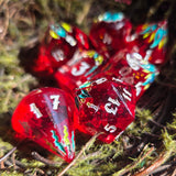 'Strawberry Patch' Toxic Spring Handmade Resin Shimmery Translucent Red Alternative Dice Shapes Polyhedral Gaming Dice Set