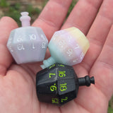 Individual Potion Bottle Alternative Shaped Functional TTRPG Handmade Resin D20 Gaming Dice Glow in the Dark