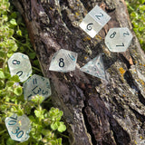'Mote of Possibilities' Glow in the Dark Colorshifting Opal Flakes Handmade Resin TTRPG Gaming Dice Set