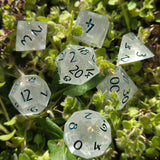 'Mote of Possibilities' Glow in the Dark Colorshifting Opal Flakes Handmade Resin TTRPG Gaming Dice Set