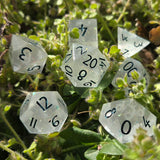 'Mote of Possibilities' Glow in the Dark Colorshifting Opal Flakes Handmade Resin TTRPG Gaming Dice Set