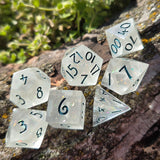 'Mote of Possibilities' Glow in the Dark Colorshifting Opal Flakes Handmade Resin TTRPG Gaming Dice Set