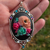 Individual Large Painted Glow in the Dark OOAK Cameo Pendant Necklaces with Swarovski Crystals