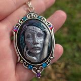 Individual Large Painted Glow in the Dark OOAK Cameo Pendant Necklaces with Swarovski Crystals
