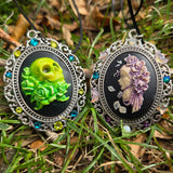 Individual Large Painted Glow in the Dark OOAK Cameo Pendant Necklaces with Swarovski Crystals
