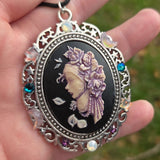 Individual Large Painted Glow in the Dark OOAK Cameo Pendant Necklaces with Swarovski Crystals