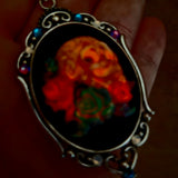 Individual Large Painted Glow in the Dark OOAK Cameo Pendant Necklaces with Swarovski Crystals