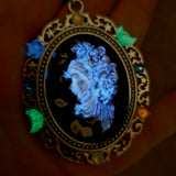 Individual Large Painted Glow in the Dark OOAK Cameo Pendant Necklaces with Swarovski Crystals