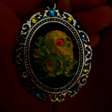 Individual Large Painted Glow in the Dark OOAK Cameo Pendant Necklaces with Swarovski Crystals