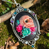 Individual Large Painted Glow in the Dark OOAK Cameo Pendant Necklaces with Swarovski Crystals