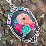 Individual Large Painted Glow in the Dark OOAK Cameo Pendant Necklaces with Swarovski Crystals