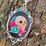 Individual Large Painted Glow in the Dark OOAK Cameo Pendant Necklaces with Swarovski Crystals