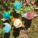 Individual Handmade OOAK Glow in the Dark Dice Snail Pins