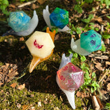Individual Handmade OOAK Glow in the Dark Dice Snail Pins