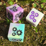 'Grinding Gears' Individual Oversized Handmade Resin Steampunk Gears TTRPG Polyhedral 20mm Gaming Dice