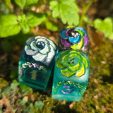 'Beyond the Grave' Handmade Resin OOAK Individual Alternative Grave Floral Skull Shaped Style D4 TTRPG Gaming Dice