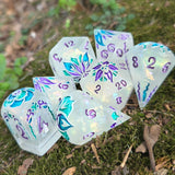 'Toxic Flowers' Toxic Spring Handmade Resin Rainbow Shimmer Glow in the Dark Alternative Dice Shapes Polyhedral Gaming Dice Set