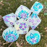 'Toxic Flowers' Toxic Spring Handmade Resin Rainbow Shimmer Glow in the Dark Alternative Dice Shapes Polyhedral Gaming Dice Set